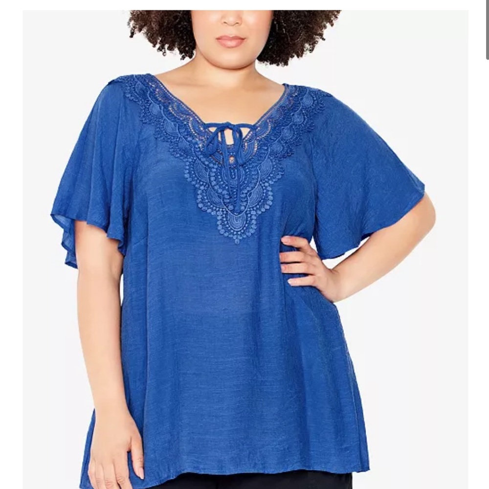 Avenue Blue Lace Detail Blouse